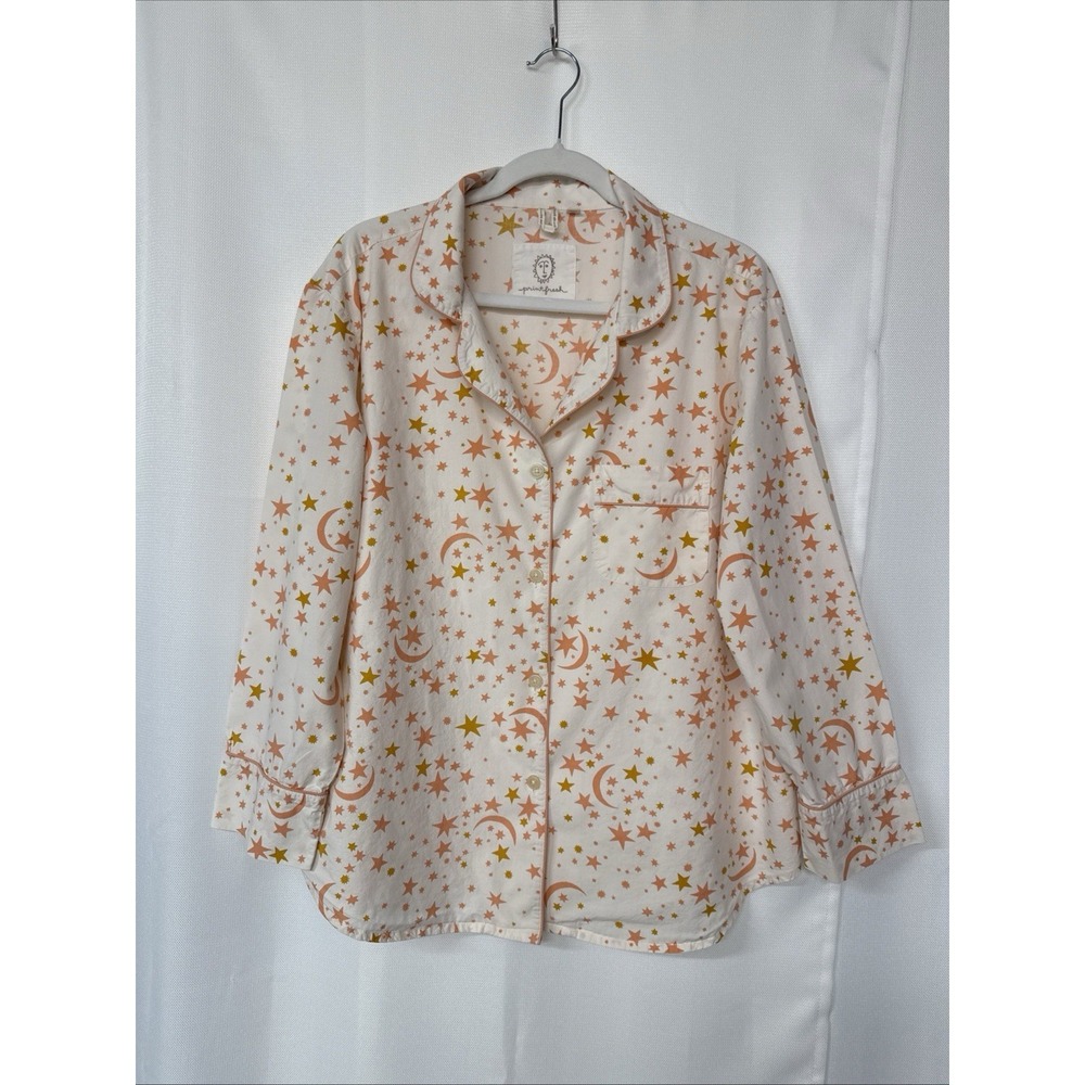 Print Fresh Celestial Sky Long Slv Pajama Top Sz 1X Organic Cotton Peach Cream